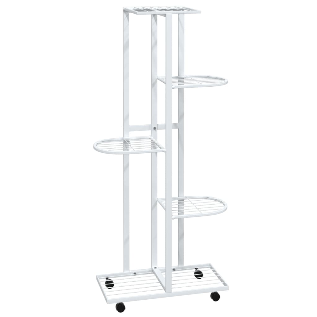 Fioriera a 5 Piani con Ruote 44x23x100 cm Ferro Bianco