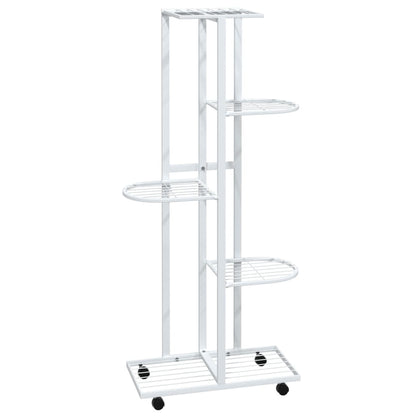 Fioriera a 5 Piani con Ruote 44x23x100 cm Ferro Bianco