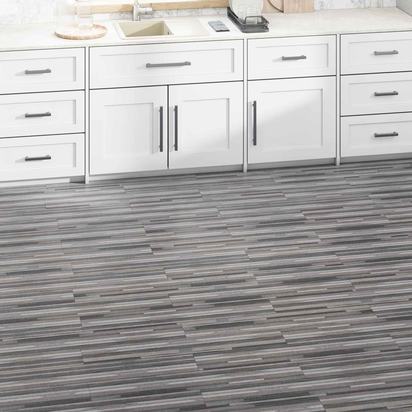 Tavole per Pavimenti 18 pcs Grigio a righe 2,51 mÂ² PVC