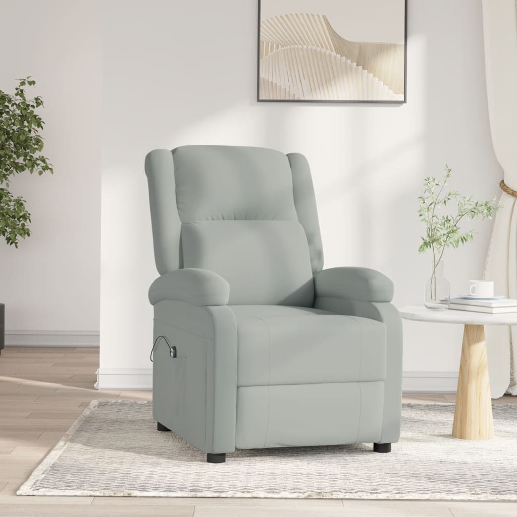 Poltrona Elettrica Reclinabile Grigio Chiaro in Vera Pelle