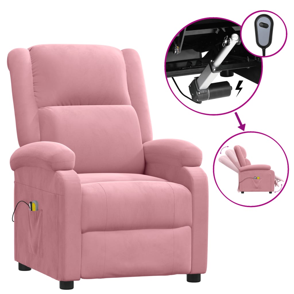 Poltrona Elettrica Reclinabile Massaggio in Velluto Rosa