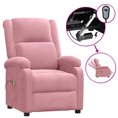 Poltrona Elettrica Reclinabile Massaggio in Velluto Rosa