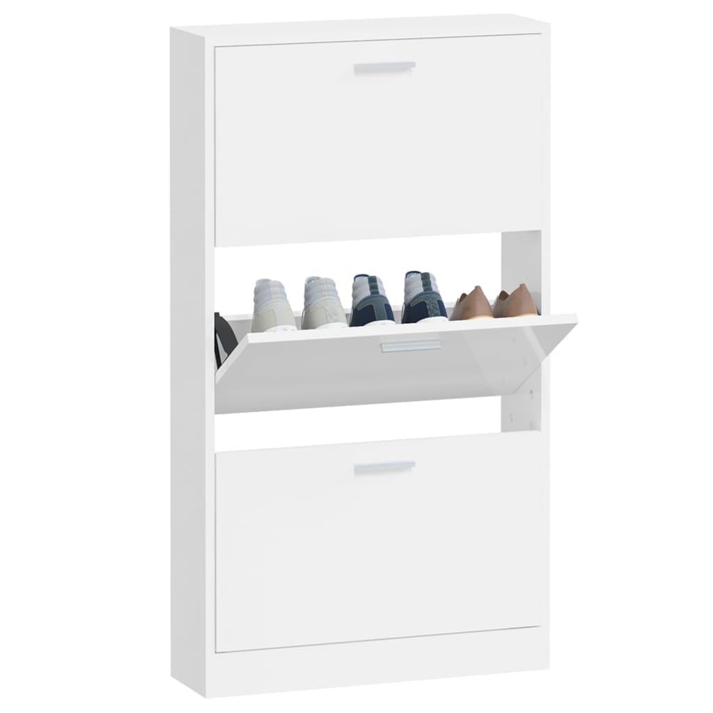 Scarpiera Bianco Lucido 59x17x108 cm in Legno Multistrato