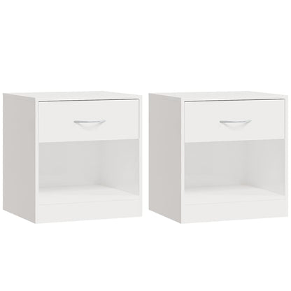 Comodini 2 pz con Cassetto in Bianco Lucido