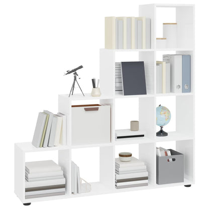 Libreria a Scala Bianco Lucido 142 cm in Legno Multistrato