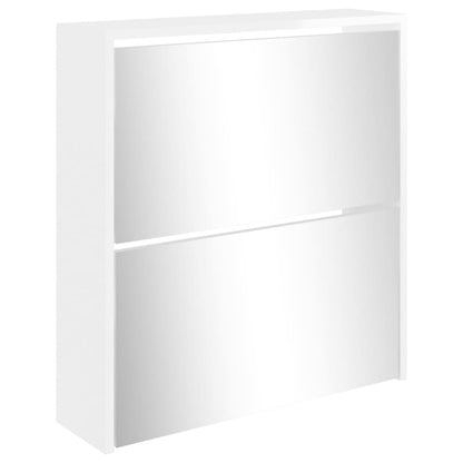 Scarpiera con Specchio a 2 Livelli Bianco lucido 63x17x67 cm