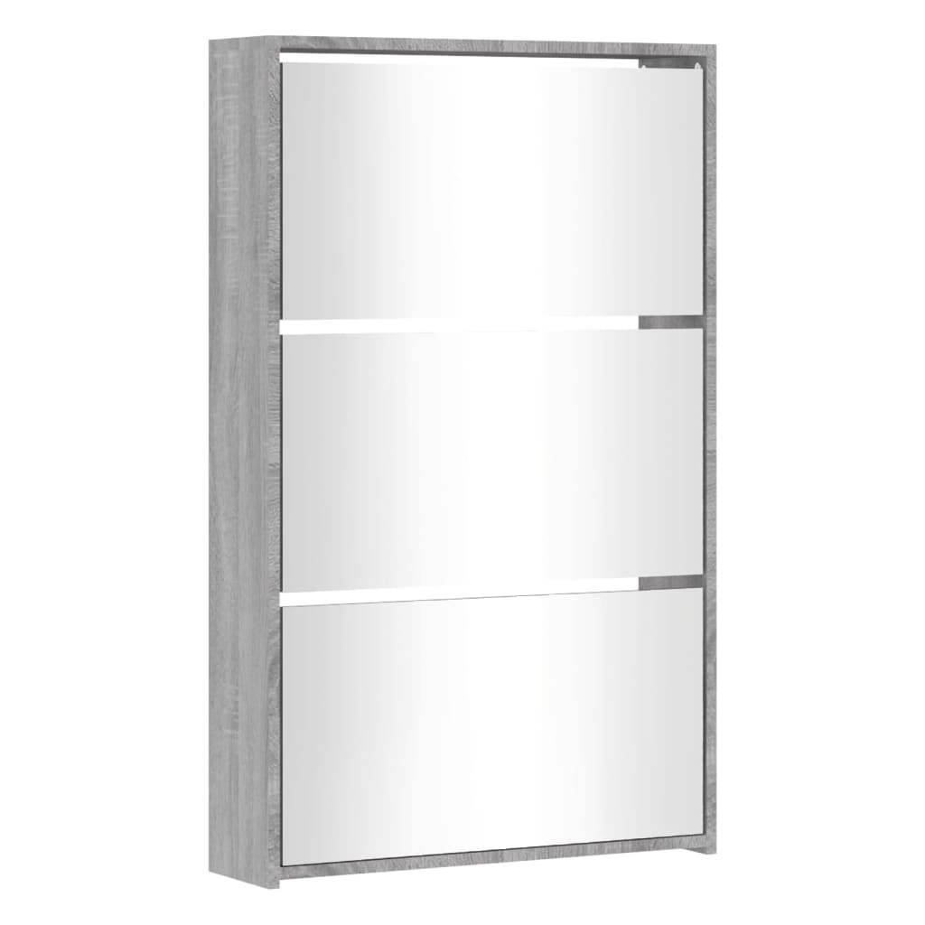 Scarpiera con Specchio a 3 Livelli Grigio sonoma 63x17x102,5 cm