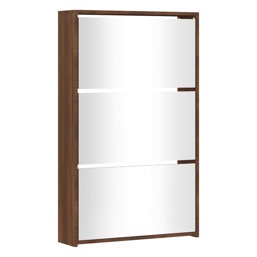 Scarpiera con Specchio a 3 Livelli Rovere marrone 63x17x102,5cm