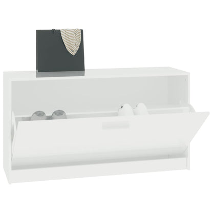 Panca Porta Scarpe Bianco Lucido 80x24x45 cm Legno Multistrato