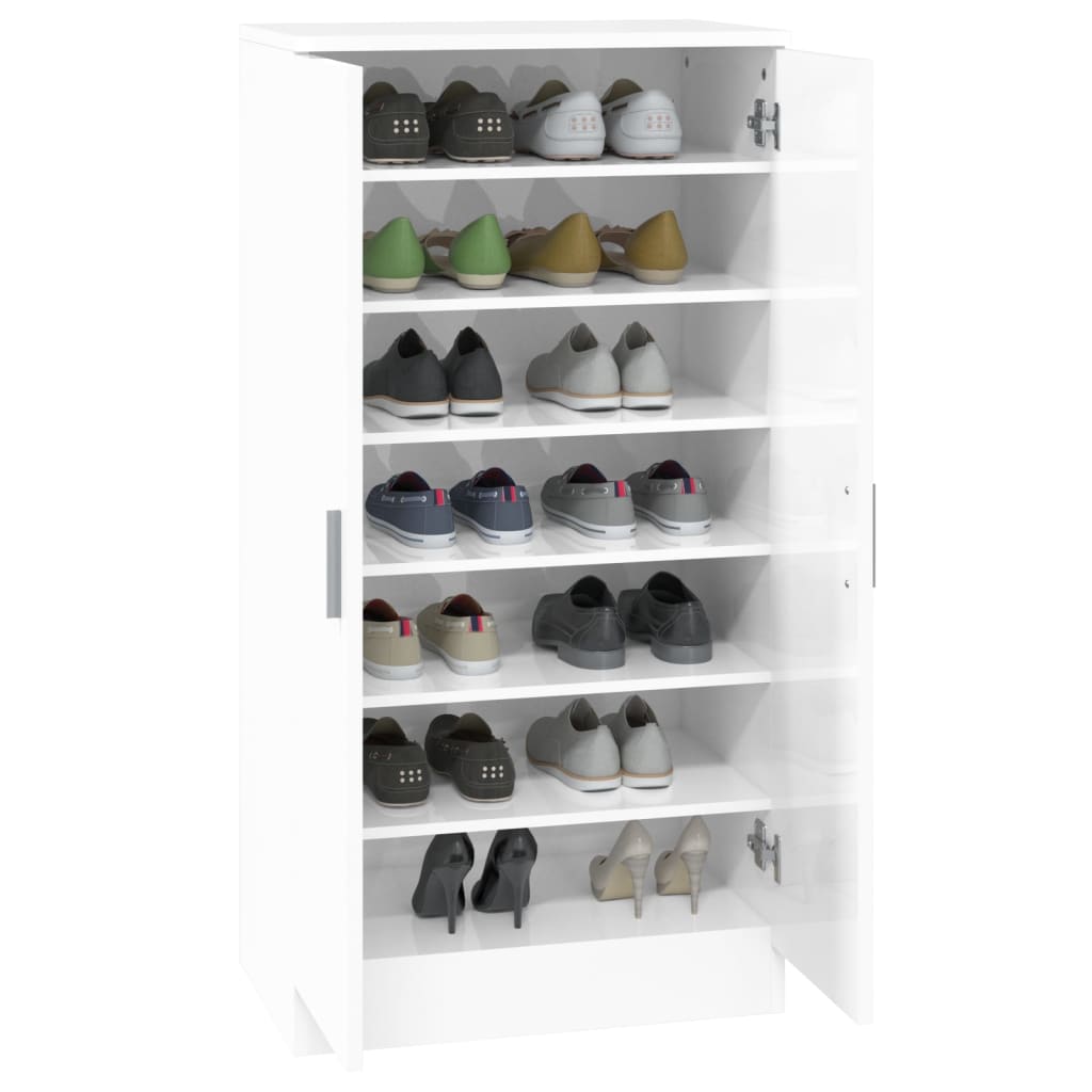 Scarpiera Bianco Lucido 55x35x108 cm in Legno Multistrato