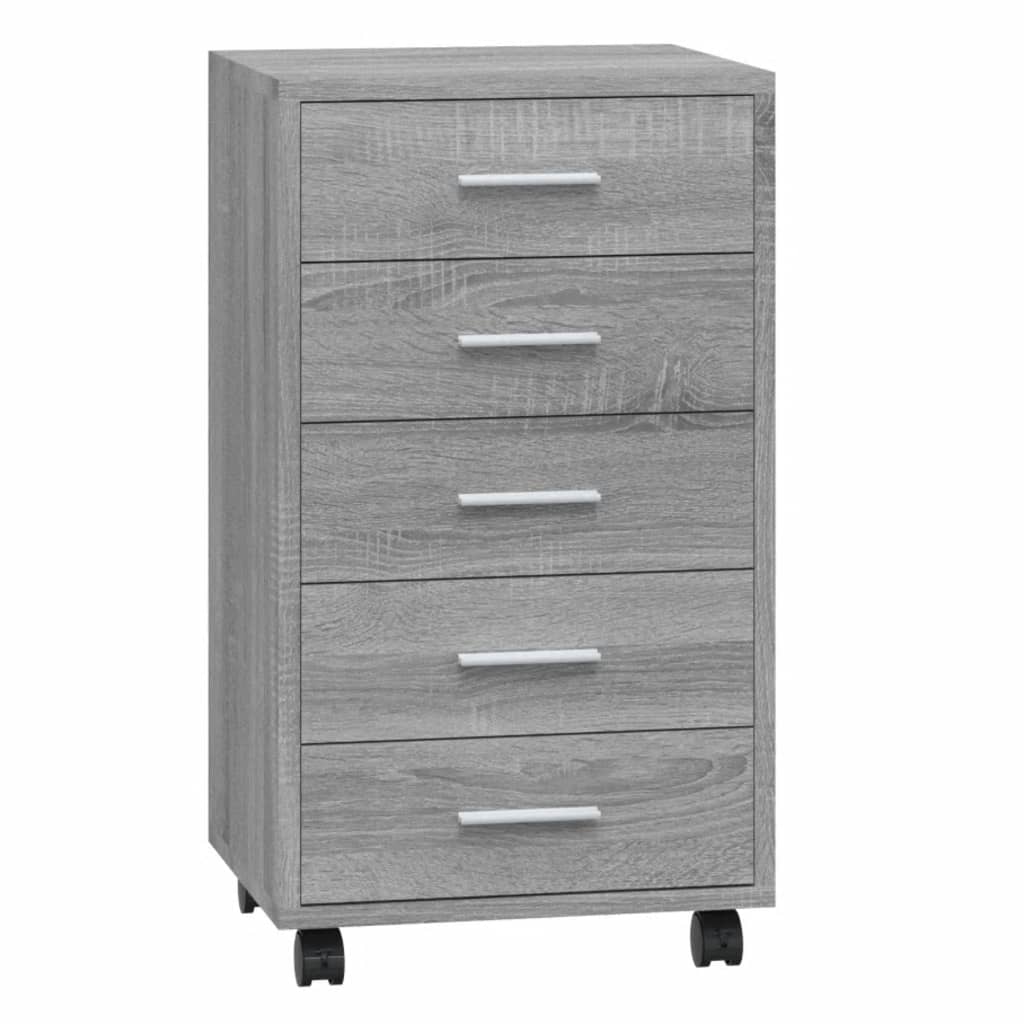 Cassettiera con Ruote grigio sonoma in Legno Multistrato