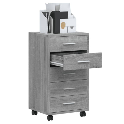 Cassettiera con Ruote grigio sonoma in Legno Multistrato
