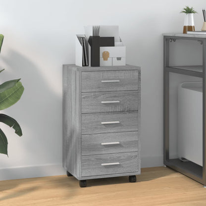 Cassettiera con Ruote grigio sonoma in Legno Multistrato