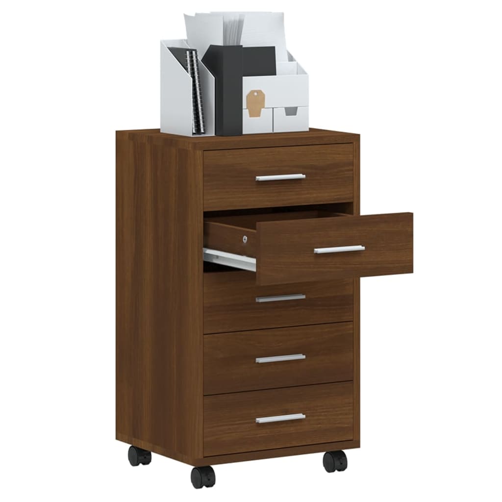 Cassettiera con Ruote rovere marrone in Legno Multistrato