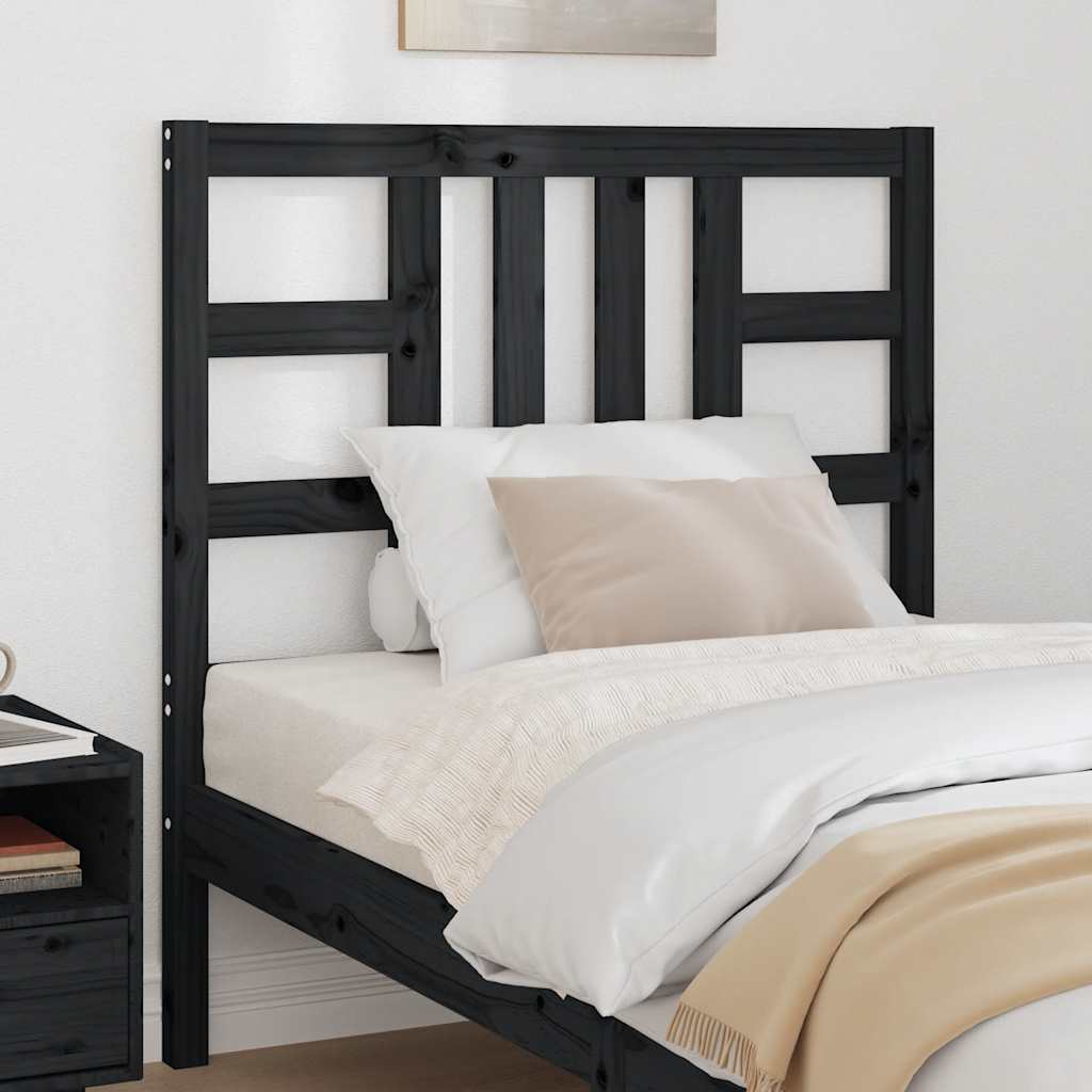 Testiera per Letto Nera 96x4x100 cm in Legno Massello di Pino