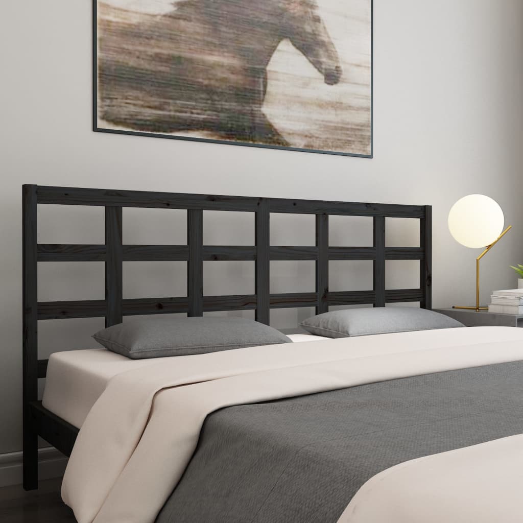 Testiera per Letto Nera 185,5x4x100cm in Legno Massello di Pino