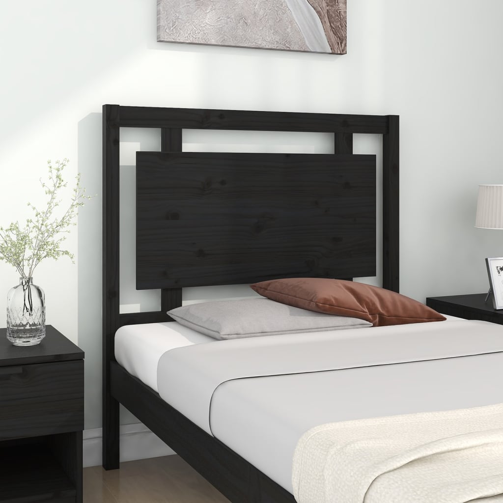Testiera per Letto Nera 95,5x4x100 cm in Legno Massello di Pino