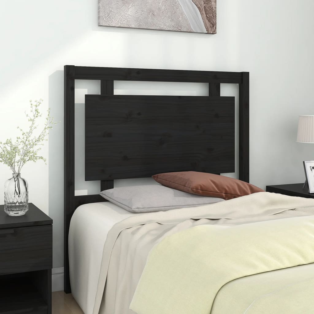 Testiera per Letto Nera 95,5x4x100 cm in Legno Massello di Pino