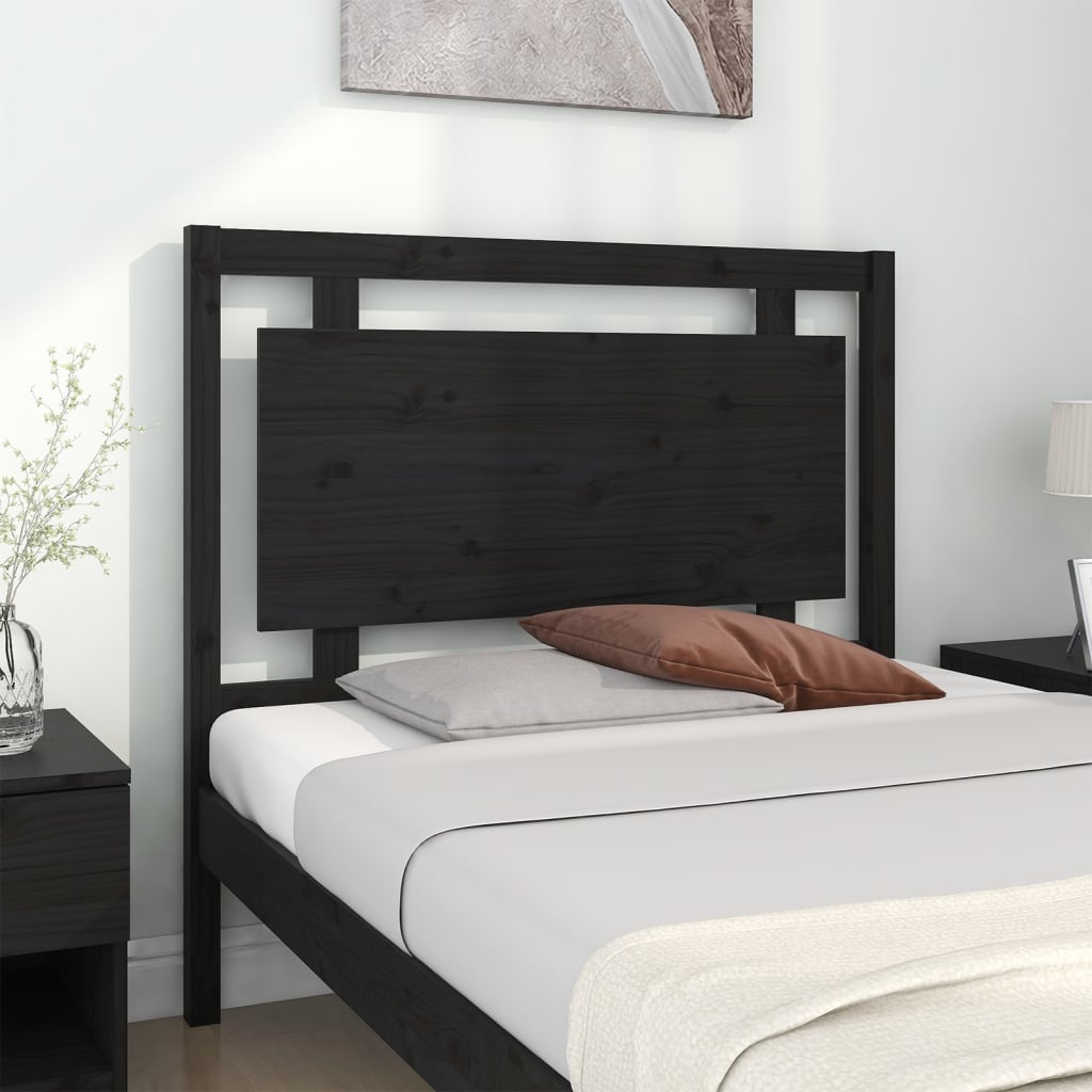 Testiera per Letto Nera 105,5x4x100cm in Legno Massello di Pino