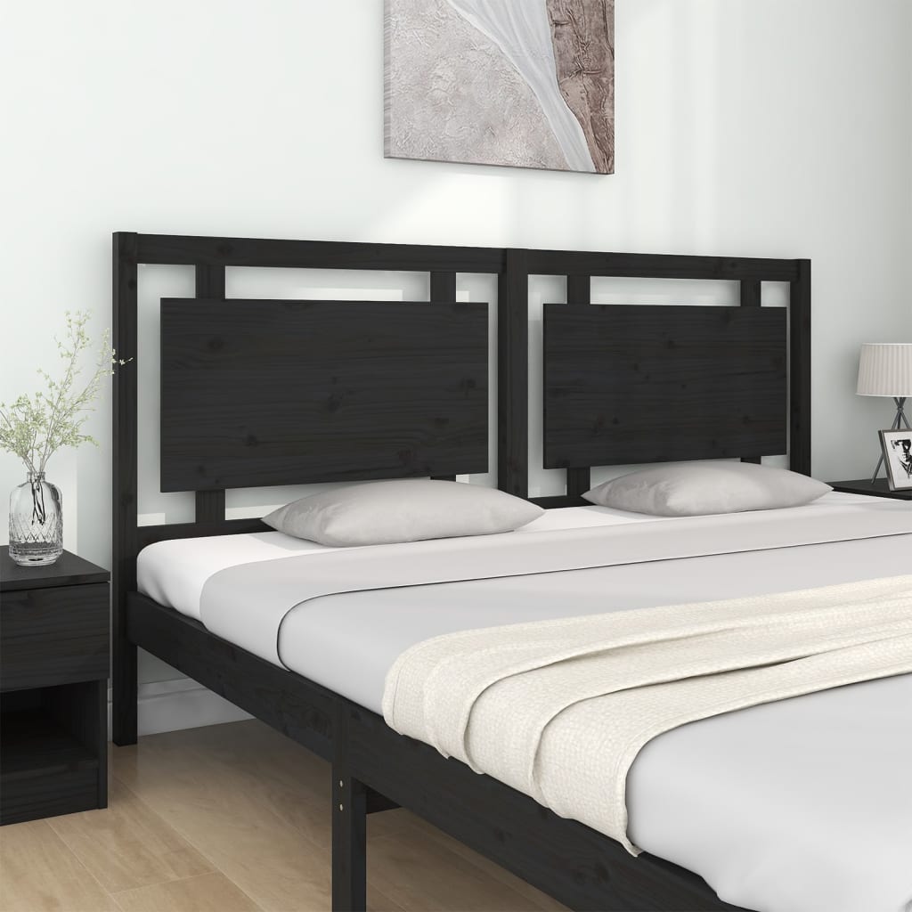 Testiera per Letto Nera 185,5x4x100cm in Legno Massello di Pino