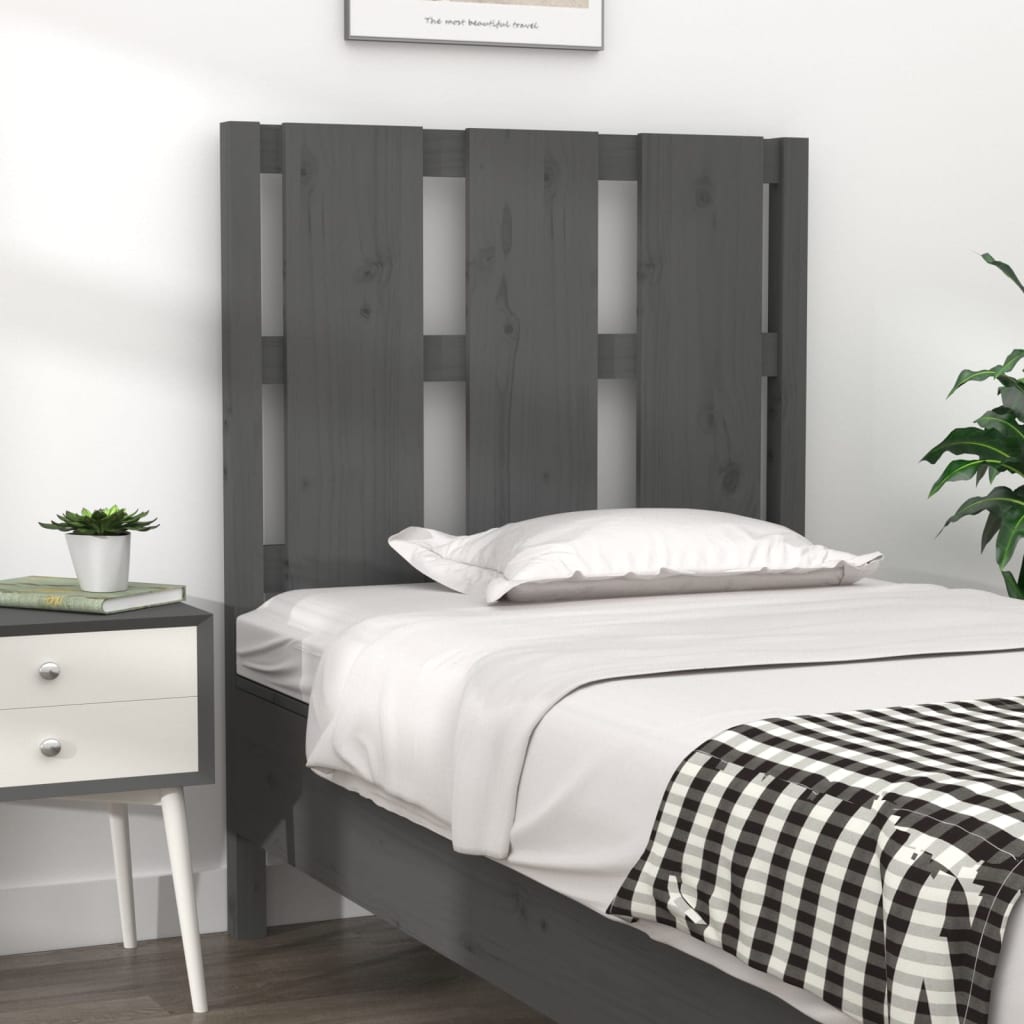 Testiera Letto Grigia 80,5x4x100 cm in Legno Massello di Pino