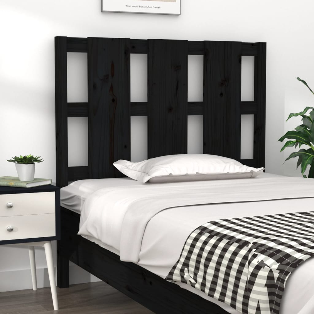 Testiera per Letto Nera 95,5x4x100 cm in Legno Massello di Pino