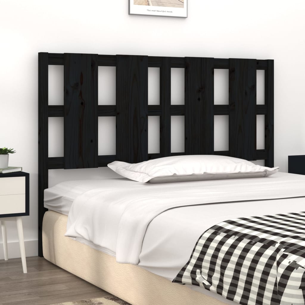 Testiera per Letto Nera 140,5x4x100cm in Legno Massello di Pino