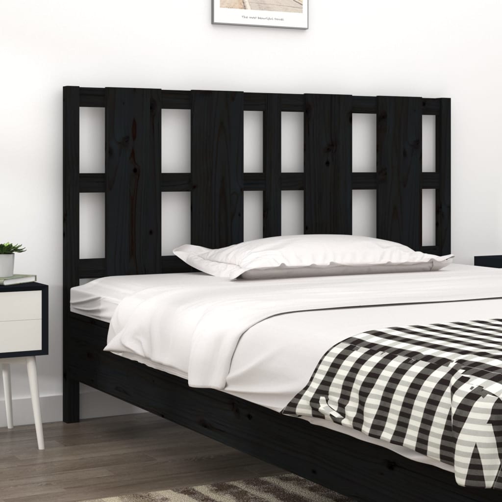 Testiera per Letto Nera 140,5x4x100cm in Legno Massello di Pino