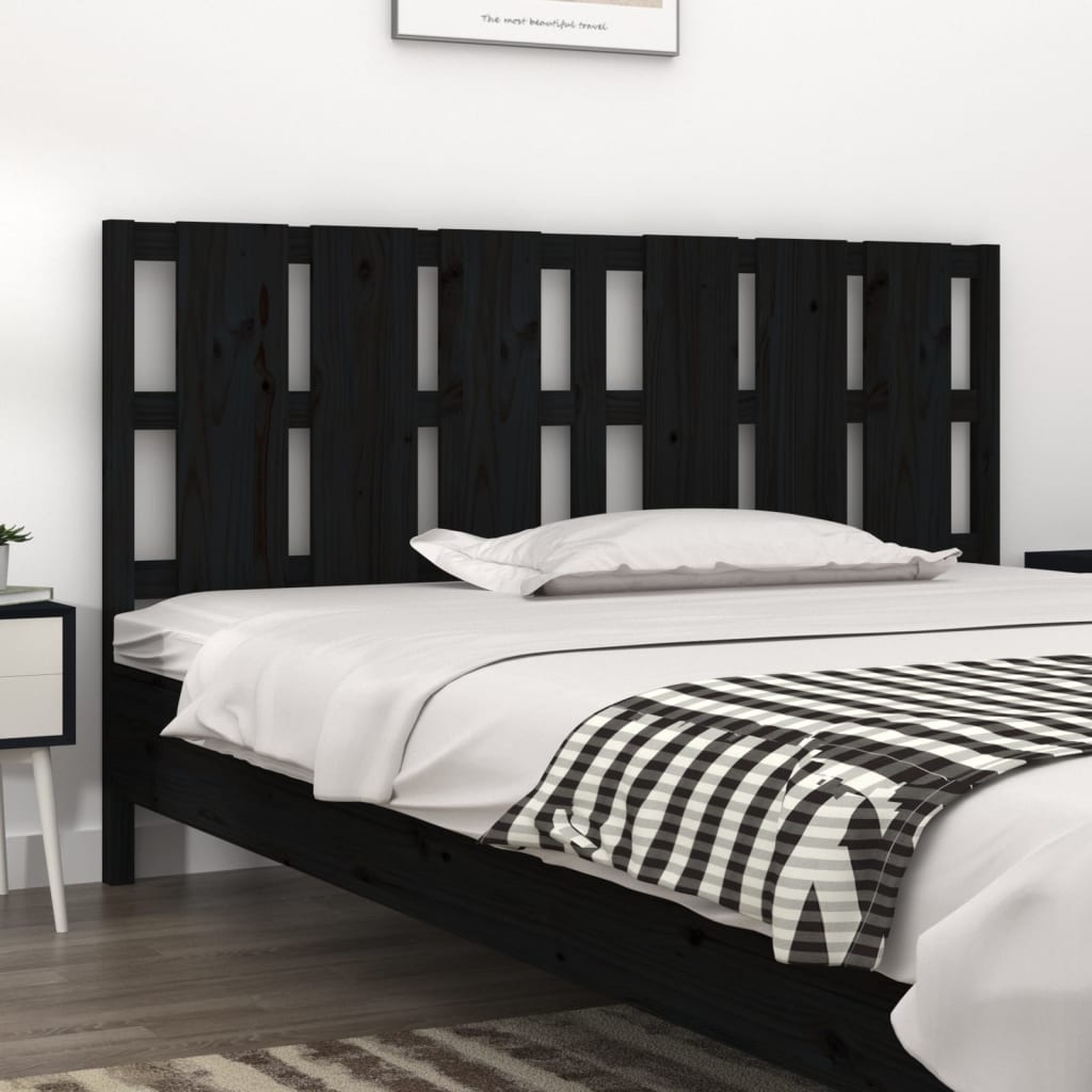 Testiera per Letto Nera 165,5x4x100cm in Legno Massello di Pino