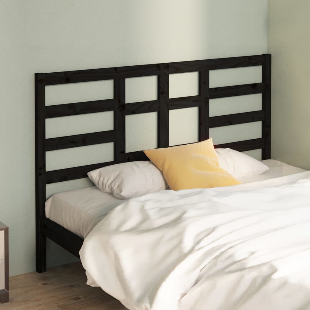 Testiera per Letto Nera 141x4x104 cm in Legno Massello di Pino