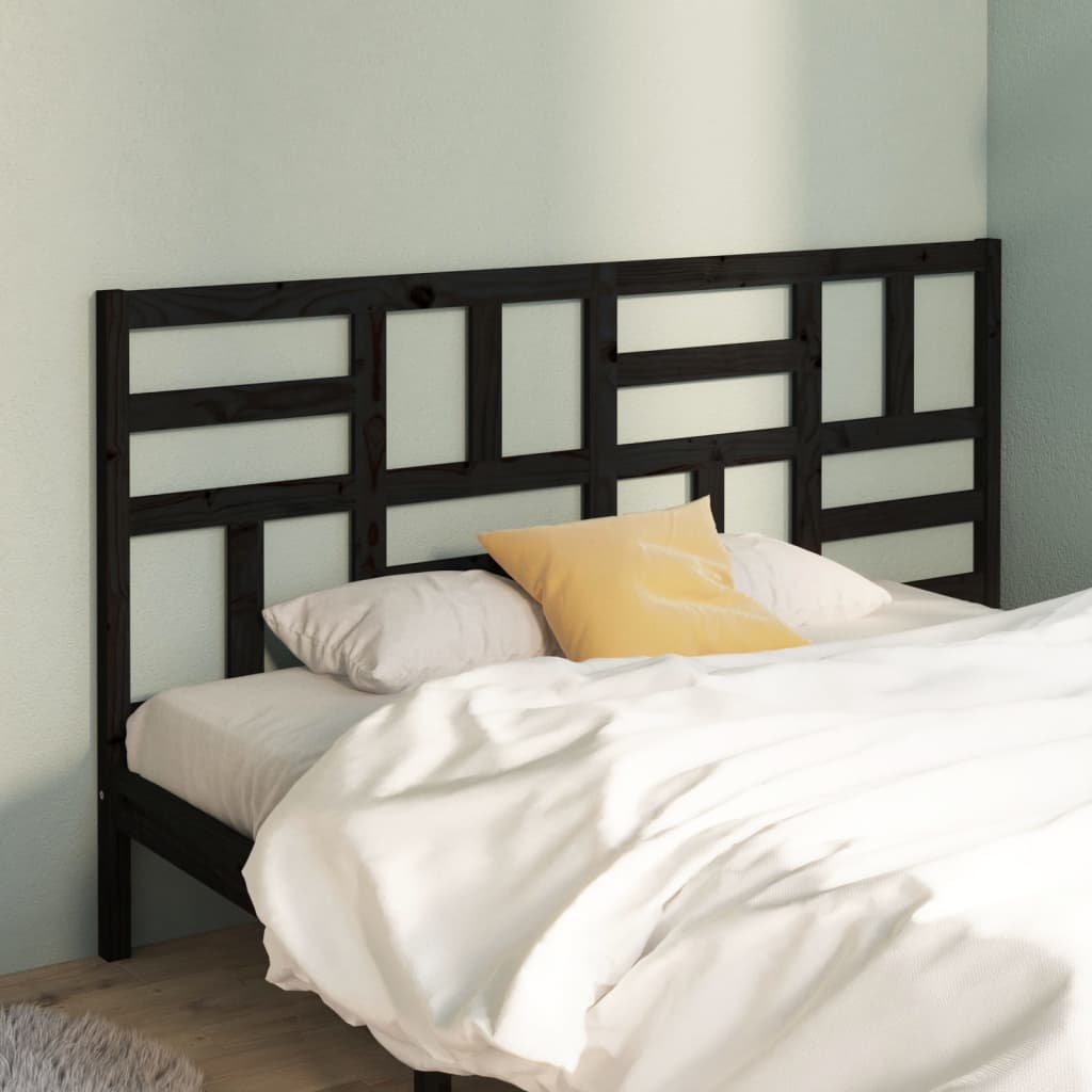 Testiera per Letto Nera 186x4x104 cm in Legno Massello di Pino