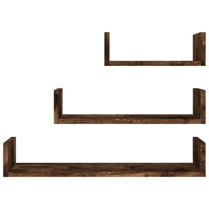 Mensole Espositive da Parete 3 pz Rovere Fumo Legno Multistrato