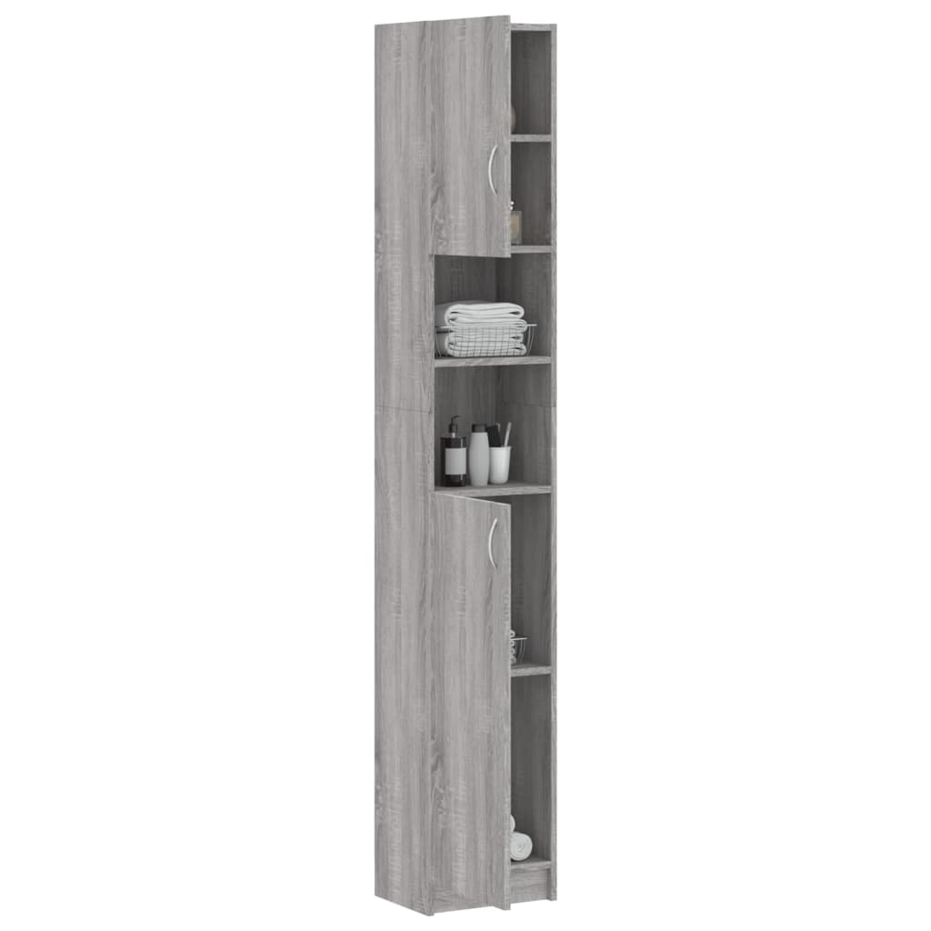 Armadietto Bagno Grigio Sonoma 32x25,5x190 cm Legno Multistrato