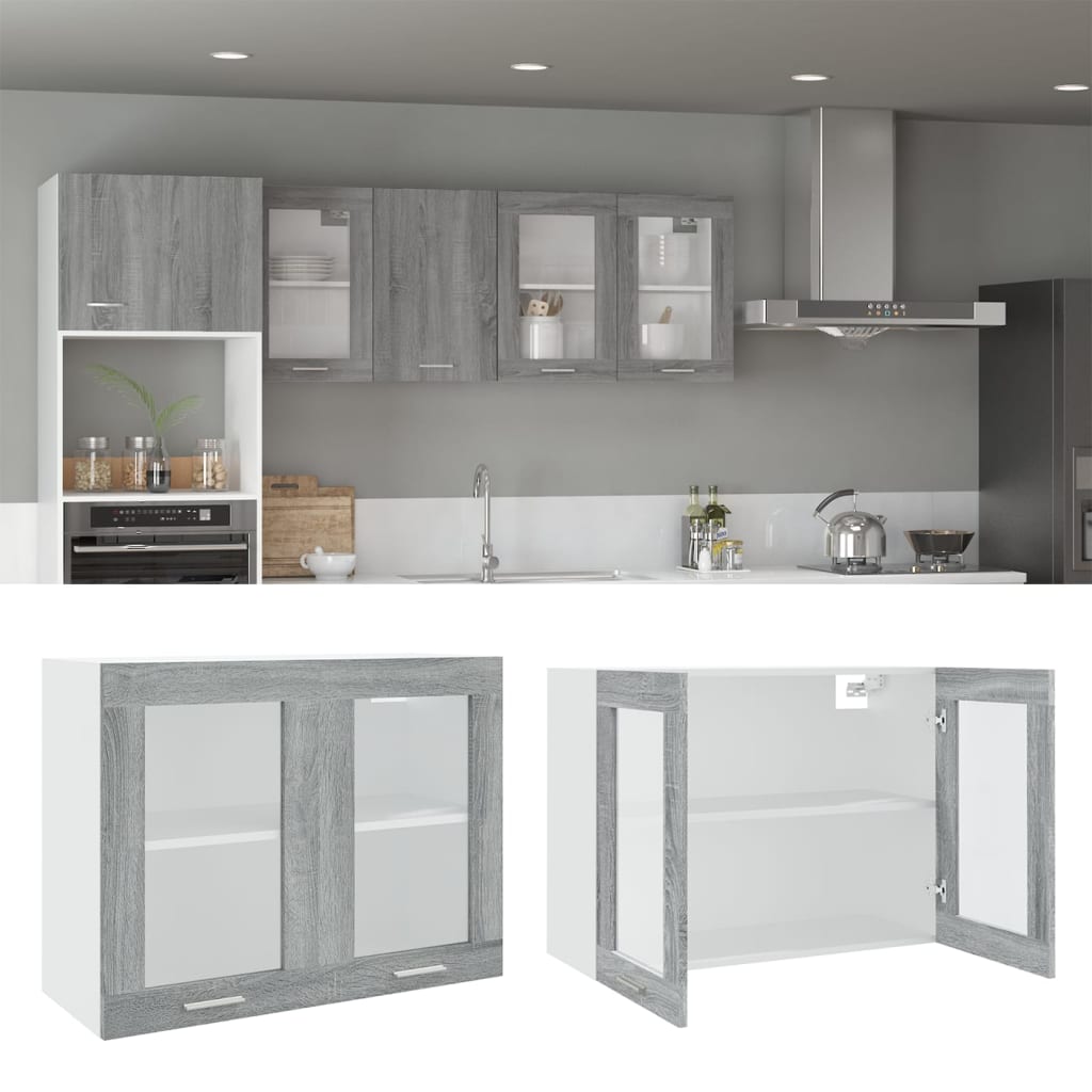 Pensile Grigio Sonoma 80x31x60 cm Vetro e Legno Multistrato