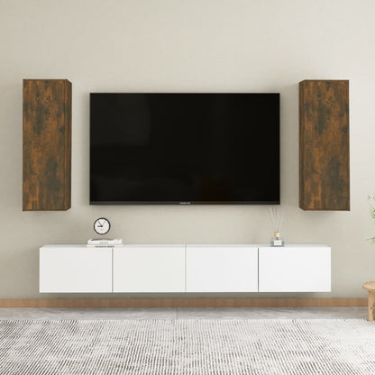 Mobili TV 2 pz Rovere Fumo 30,5x30x90 cm in Legno Multistrato