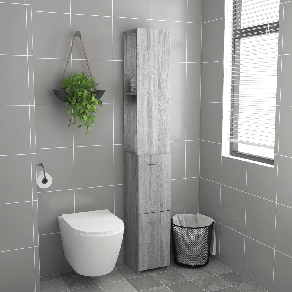 Armadietto Bagno Grigio Sonoma 25x26,5x170 cm Legno Multistrato