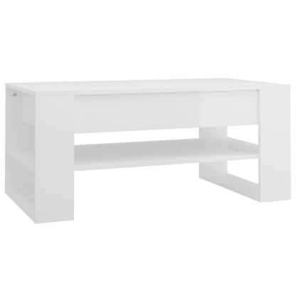 Tavolino Salotto Bianco Lucido 102x55x45 cm Legno Multistrato