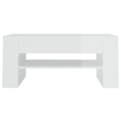 Tavolino Salotto Bianco Lucido 102x55x45 cm Legno Multistrato
