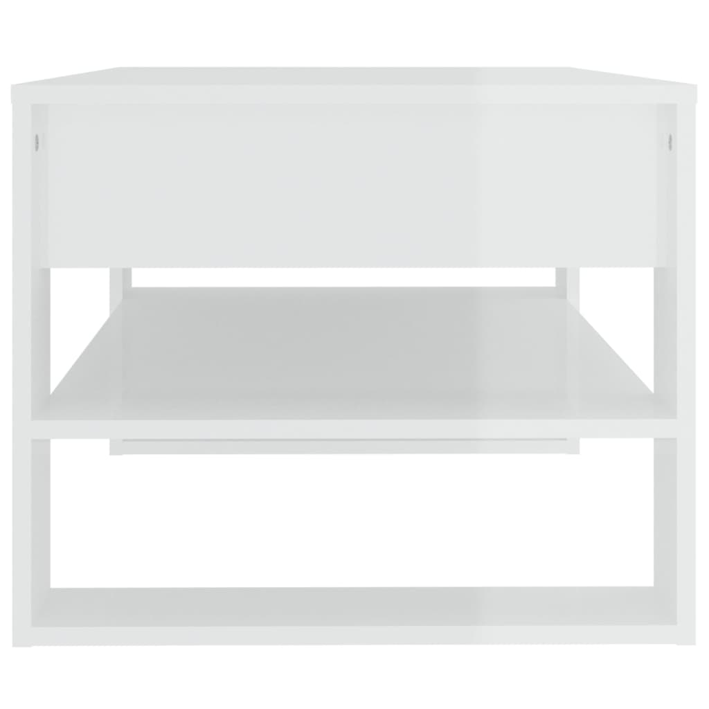 Tavolino Salotto Bianco Lucido 102x55x45 cm Legno Multistrato