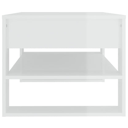 Tavolino Salotto Bianco Lucido 102x55x45 cm Legno Multistrato