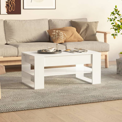 Tavolino Salotto Bianco Lucido 102x55x45 cm Legno Multistrato