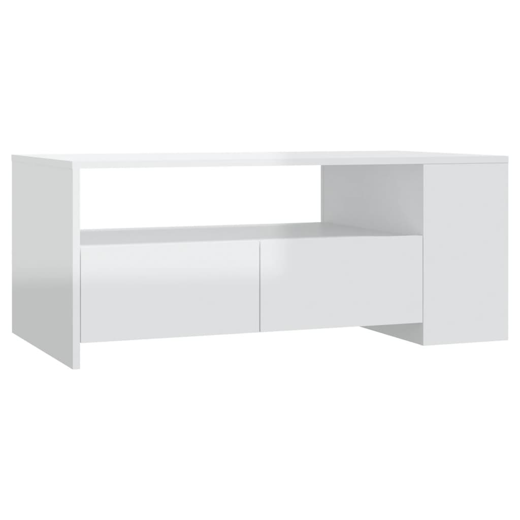 Tavolino da Salotto Bianco Lucido 102x55x42 cm Legno Compensato