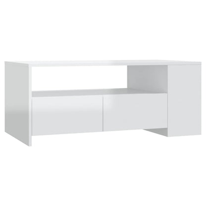 Tavolino da Salotto Bianco Lucido 102x55x42 cm Legno Compensato