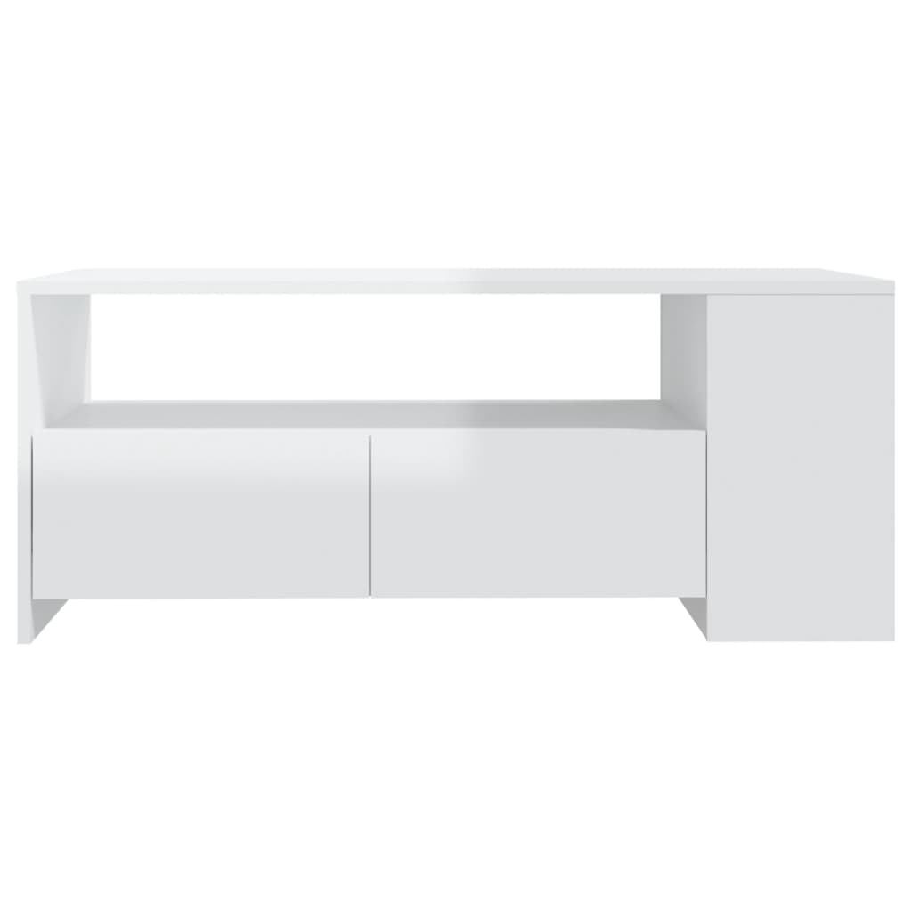 Tavolino da Salotto Bianco Lucido 102x55x42 cm Legno Compensato