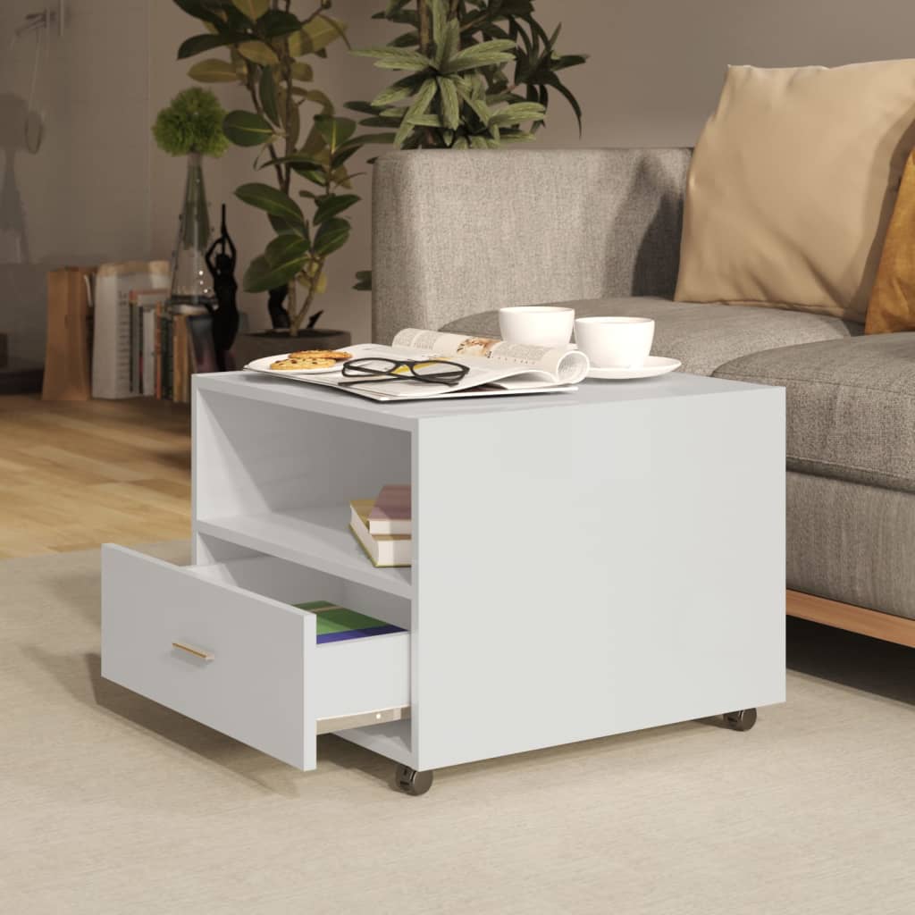 Tavolino Salotto Bianco Lucido 55x55x40 cm in Legno Multistrato