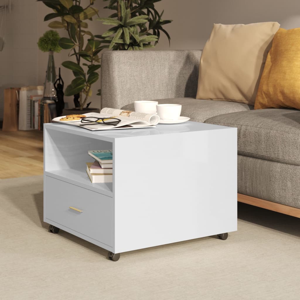 Tavolino Salotto Bianco Lucido 55x55x40 cm in Legno Multistrato