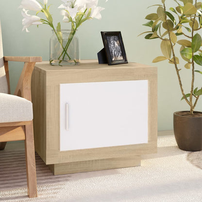 Tavolino Bianco e Rovere Sonoma 51x50x45 cm Legno Multistrato