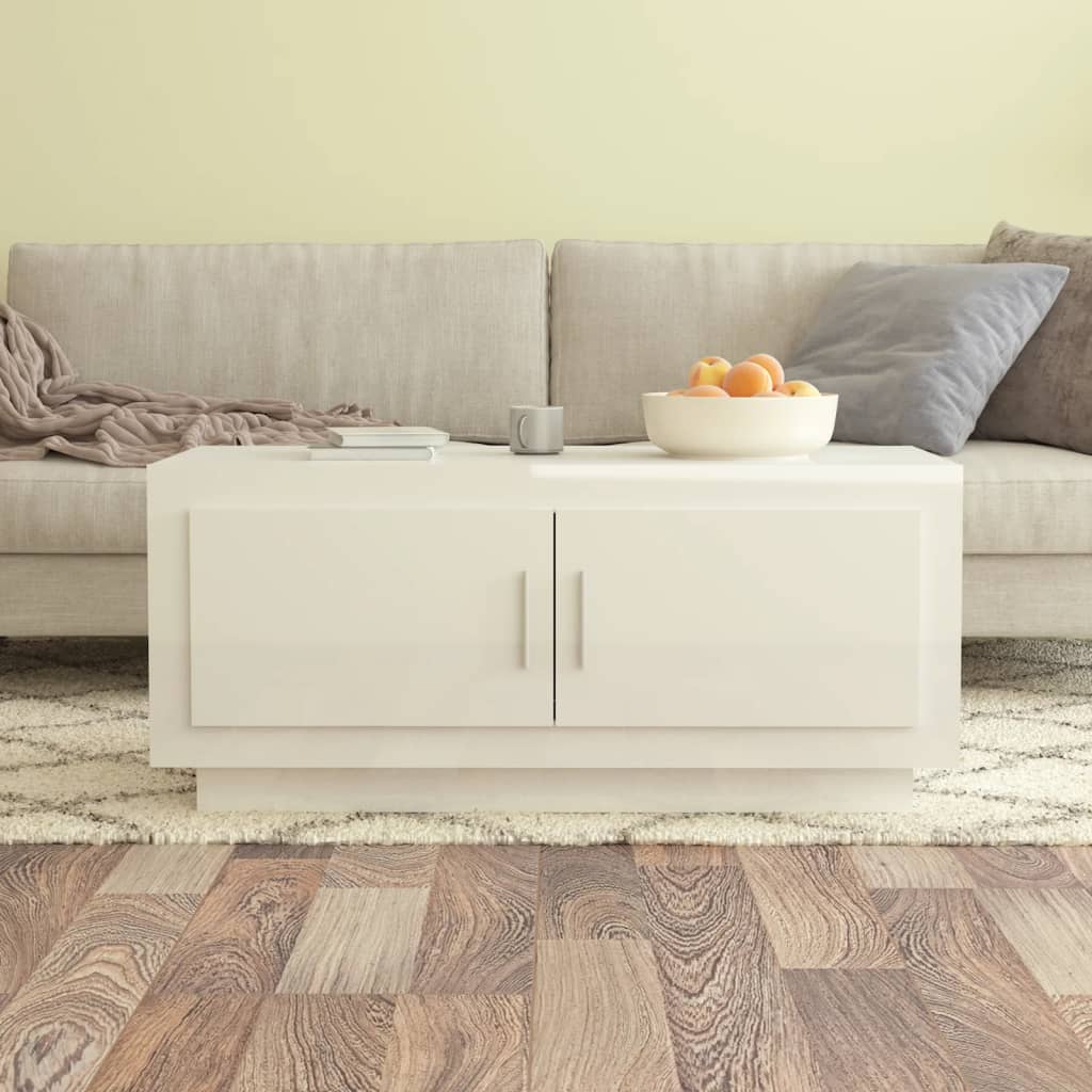 Tavolino Salotto Bianco Lucido 102x50x45cm in Legno Multistrato