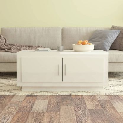 Tavolino Salotto Bianco Lucido 102x50x45cm in Legno Multistrato