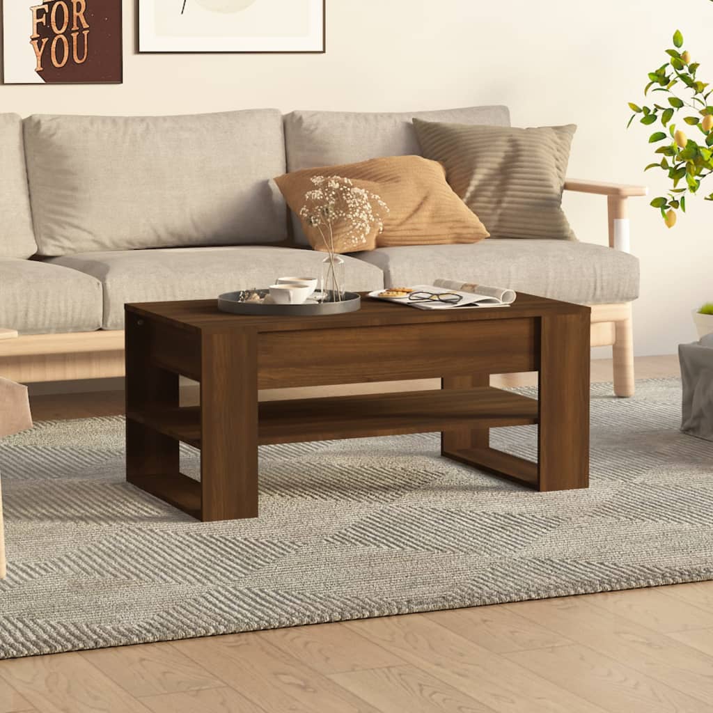 Tavolino Salotto Rovere Marrone 102x55x45 cm Legno Multistrato